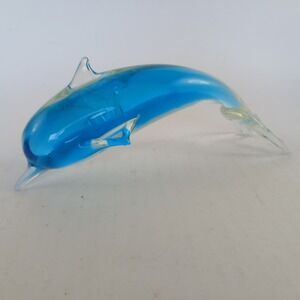Dolphin Hand Blown Art‎ Glass Figurine Clear Blue Large Paper Weight 6.5"